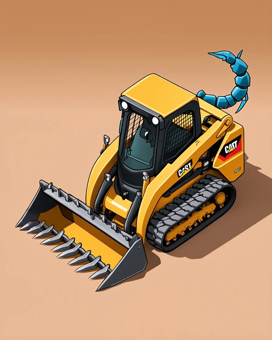 bobcat skidsteer with scorpion claws pincers and tail, 3d cartoon proportions, isometric Digital painting