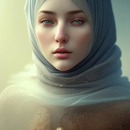 close up portrait of fog as woman in hijab, fine detail, highly intricate, modern surrealism painting, defined cracks and breaks, high-quality, volumetric lighting, 8k, ultrahd, George Grie, Marco Escobedo, Igor Morski,Brian Froud, Howard Lyon, Selina French,