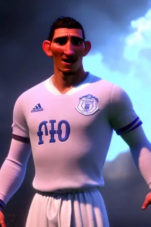 Realistic Alvaro di maría Argentina soccer player Portrait, mid shot view, epic, god lights, concept art, art station, 3d, photo studio, blue clean background, unreal engine 5, ray tracing, RTX, lumen lighting, ultra detail, volumetric lighting.