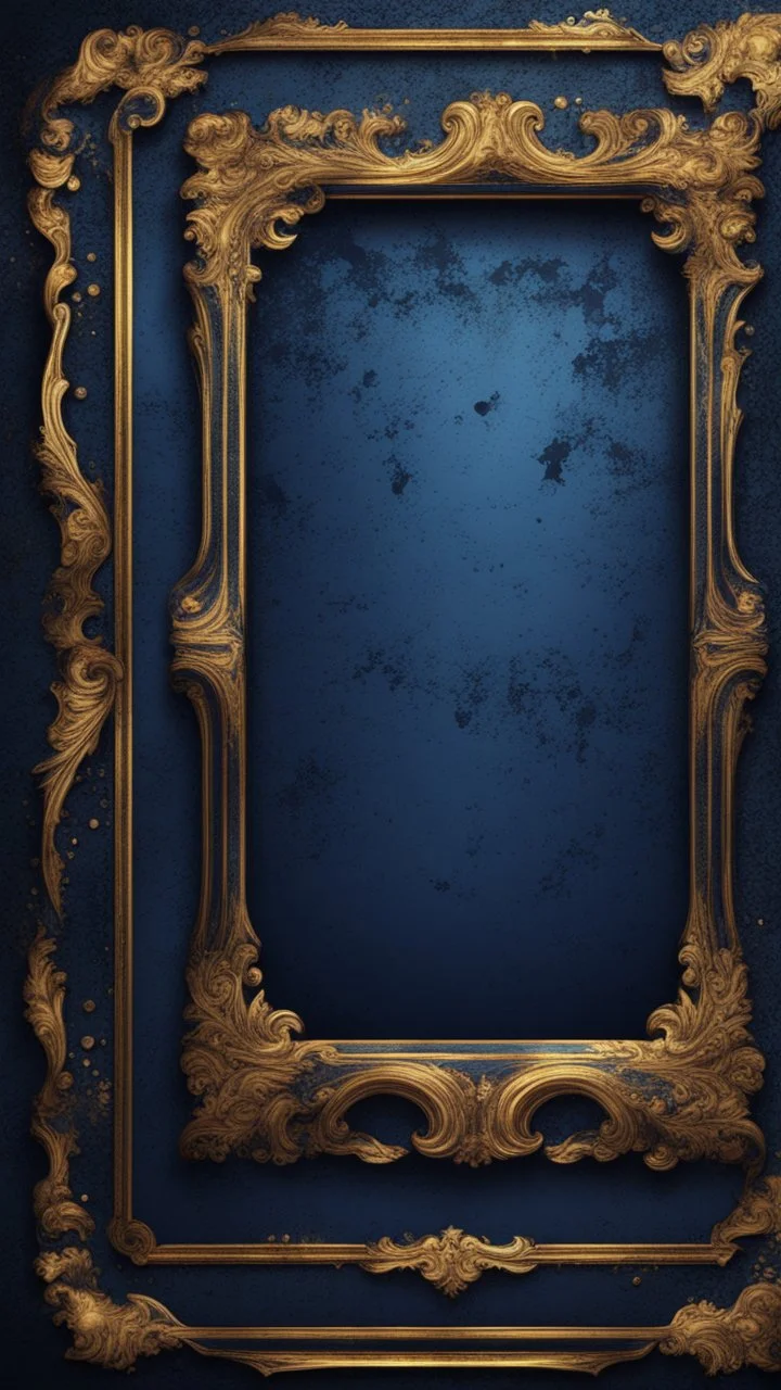 Hyper Realistic Black, Navy-Blue & Glowing-Golden Abstract Retro Grunge-Fancy-Frame-Texture