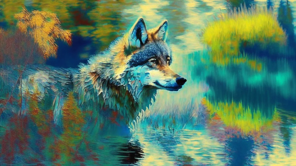a wolf in monet style