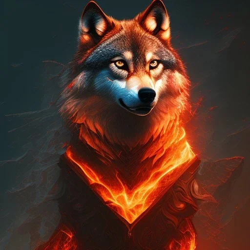 Wolf, red, fire, lava, 8K, dramatic lighting, masterpiece, expert, sharp focus