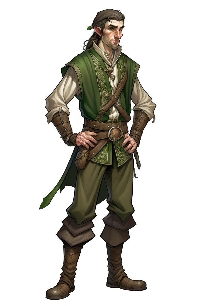 elf male on his forties ranger wearing medieval clothes with hands behind his back