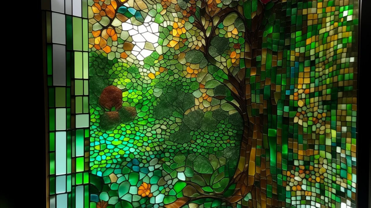 Nature, filtered through a glass mosaic wall