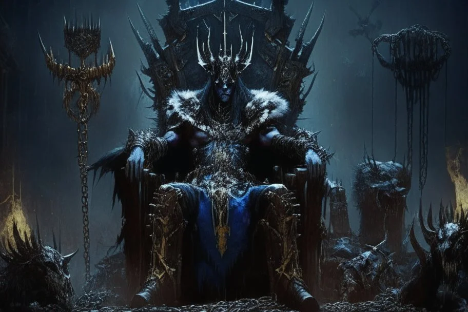 amo de la noche warhammer 40k sentado en un trono con cadenas y pieles de personas