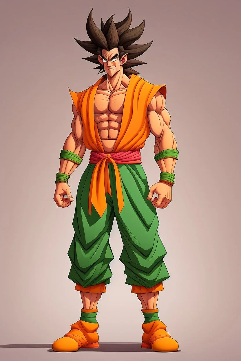 Full Body, Male Tiefling, monk, body shape as Broly, boxer pose, goku colour theme