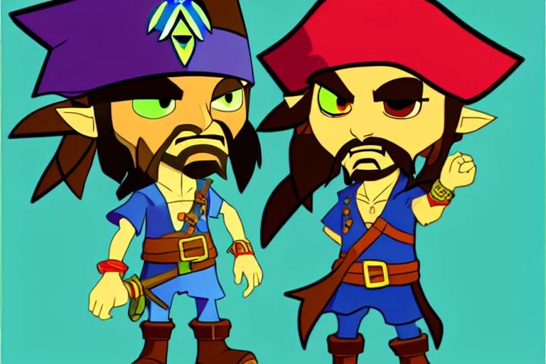 Cartoony Captain Jack Sparrow, showing his cool expensive wrist watch, Legend Of Zelda: Wind Waker style, stylized, colorful, adventurous.