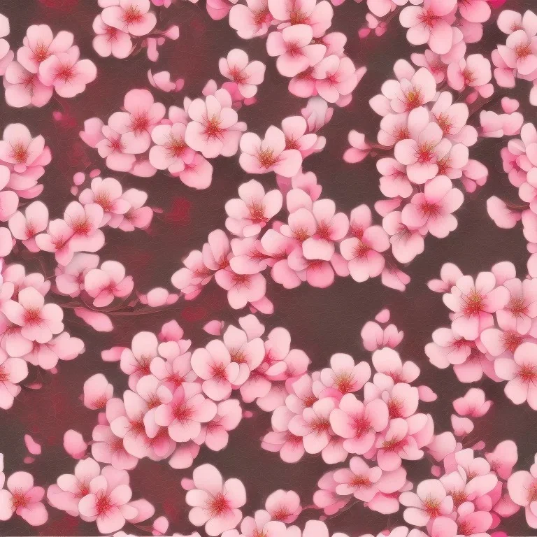 Japanese Cherry Blossom, seamless pattern, oil on canvas