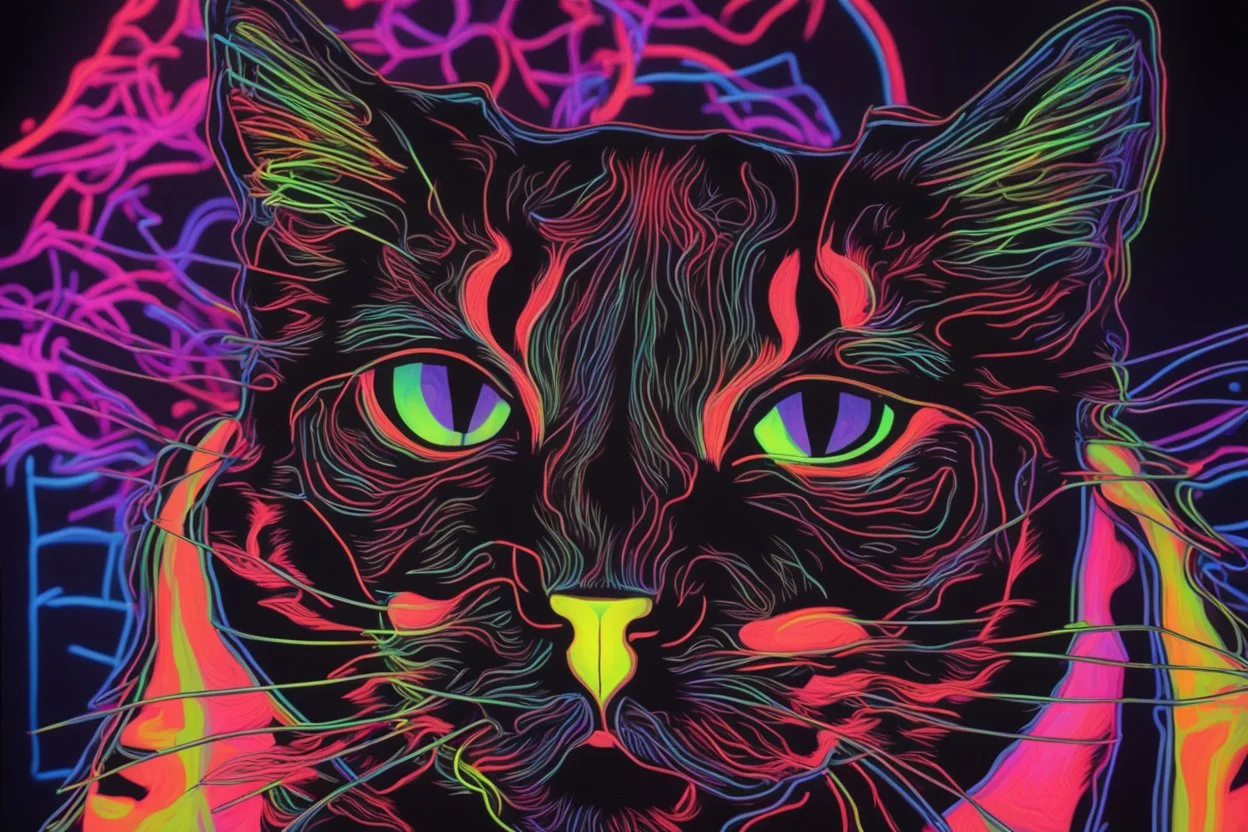 Black light art, neon cat