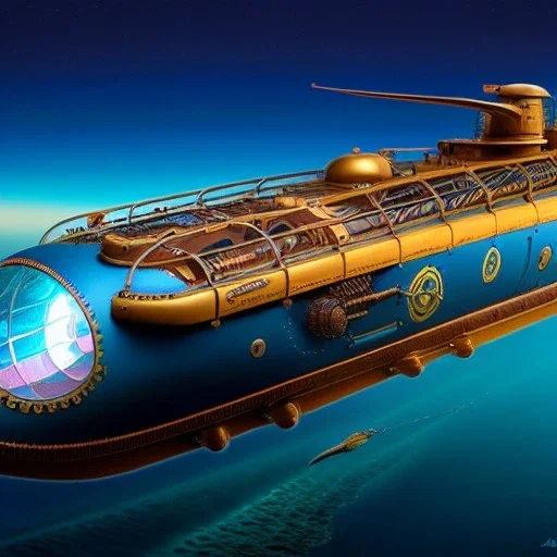 fullbody Drawing of 'sketch of Steampunk Submarine Nautilus',intricate detail,andrea bonelli,Kilian Eng,Ohrai,evan lee,Aleksandr Sidelnikov,KyuYong Eom,three quarters frontal aerial view,toned colors,16k