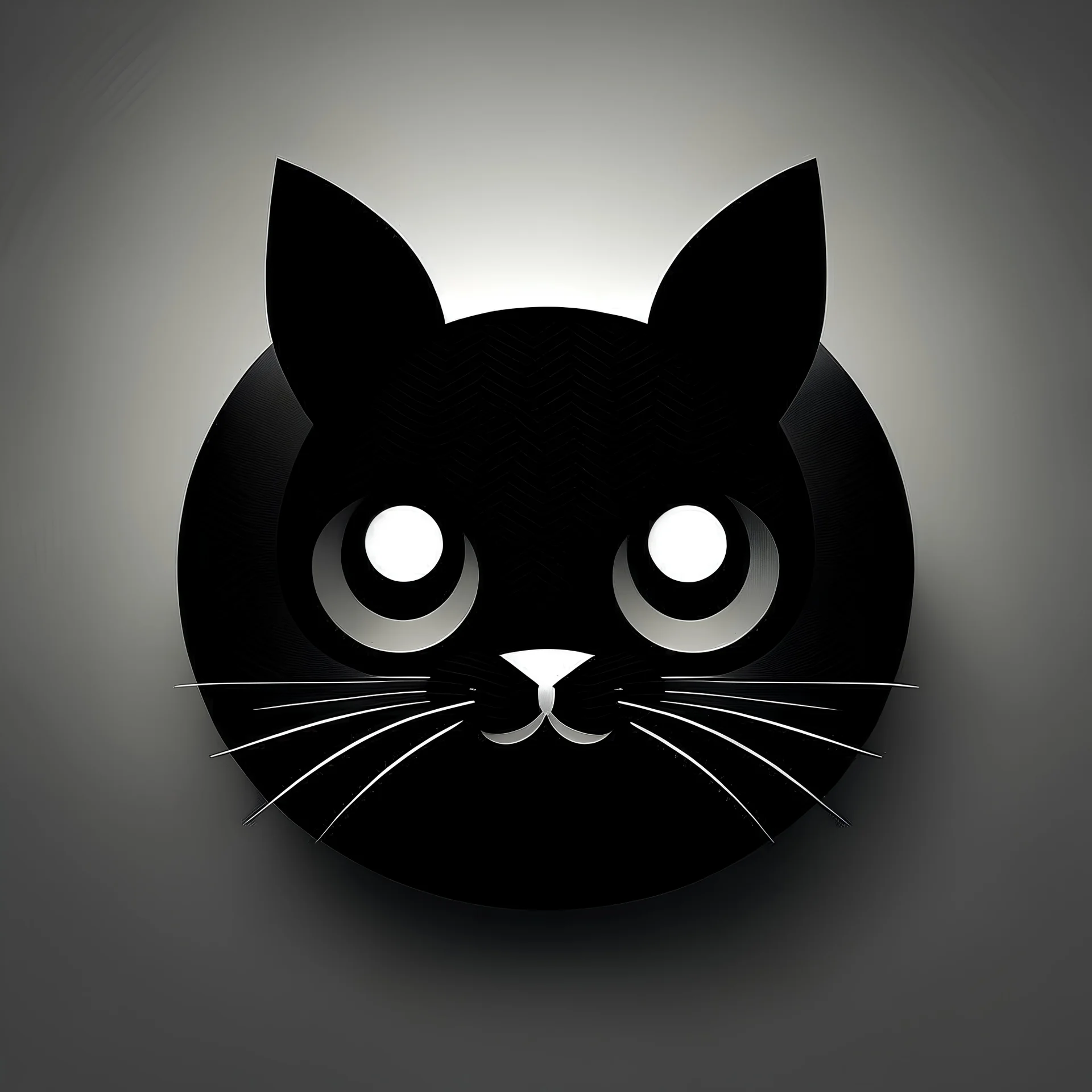 logo design, bunchy, 3d lighting, cat, highly detailed face, cut off, symmetrical, friendly, minimal, round, simple, cute , only black
