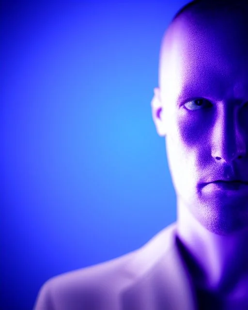 Portrait of cyberpunk, purple blue color, high key lighting, volumetric, realism