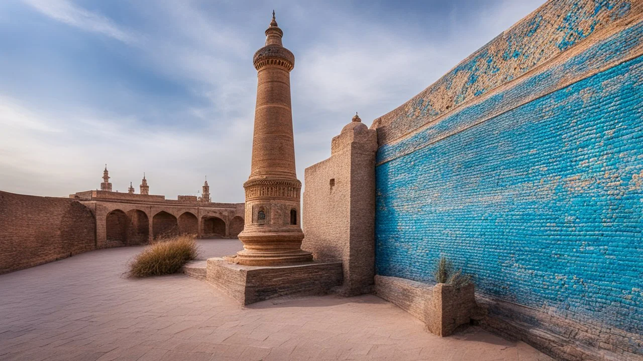 Kalta minor minaret, , beautiful composition, award-winning photograph, astonishing realism, 28mm lens, adjust perspective