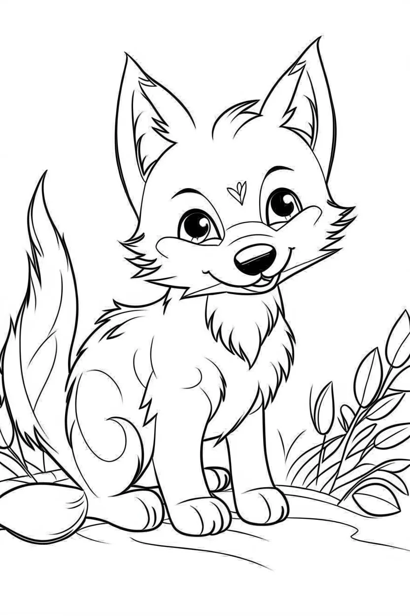 outline art for Pup (Wolf) coloring pages with sitch, white background, Sketch style, full body, only use outline, toddlers style, clean line art, white background, no shadows and clear and well outlined.