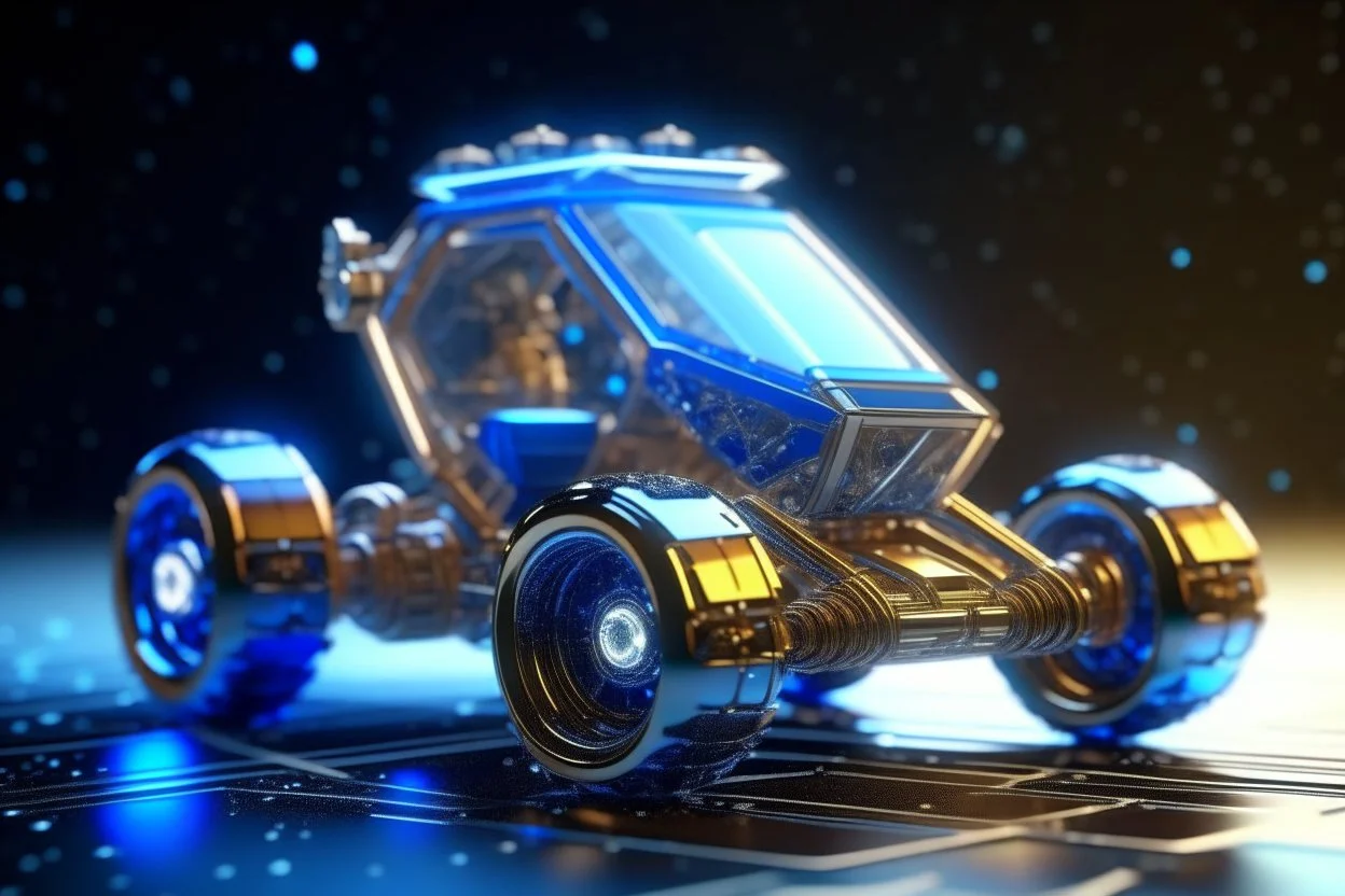 low poly highly symmetric metallic rocket propelled atv with glass bubble roof, bokeh like f/0.8, tilt-shift lens 8k, high detail, smooth render, down-light, unreal engine, prize winning