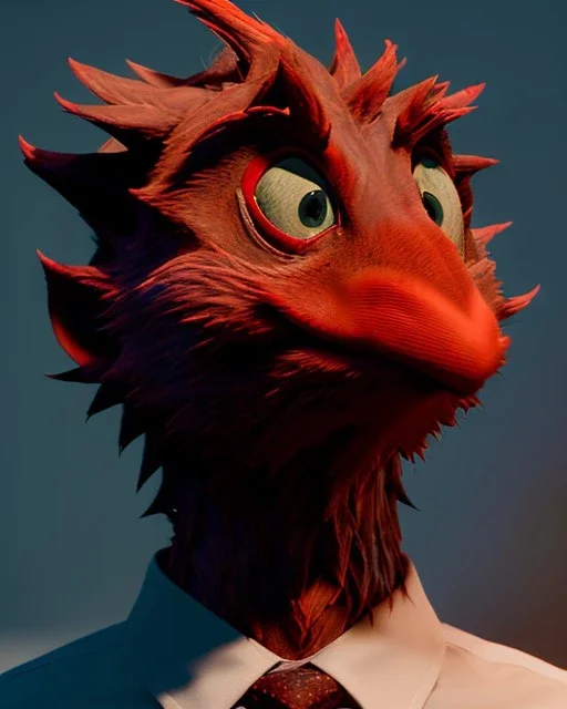 hybrid character, Elmo muppet head, man body, human arms and hands, Shirt and tie, concept art, smooth, unreal engine 5, god lights, ray tracing, RTX, lumen lighting, ultra detail, volumetric lighting, 3d, finely drawn, high definition, 4k.