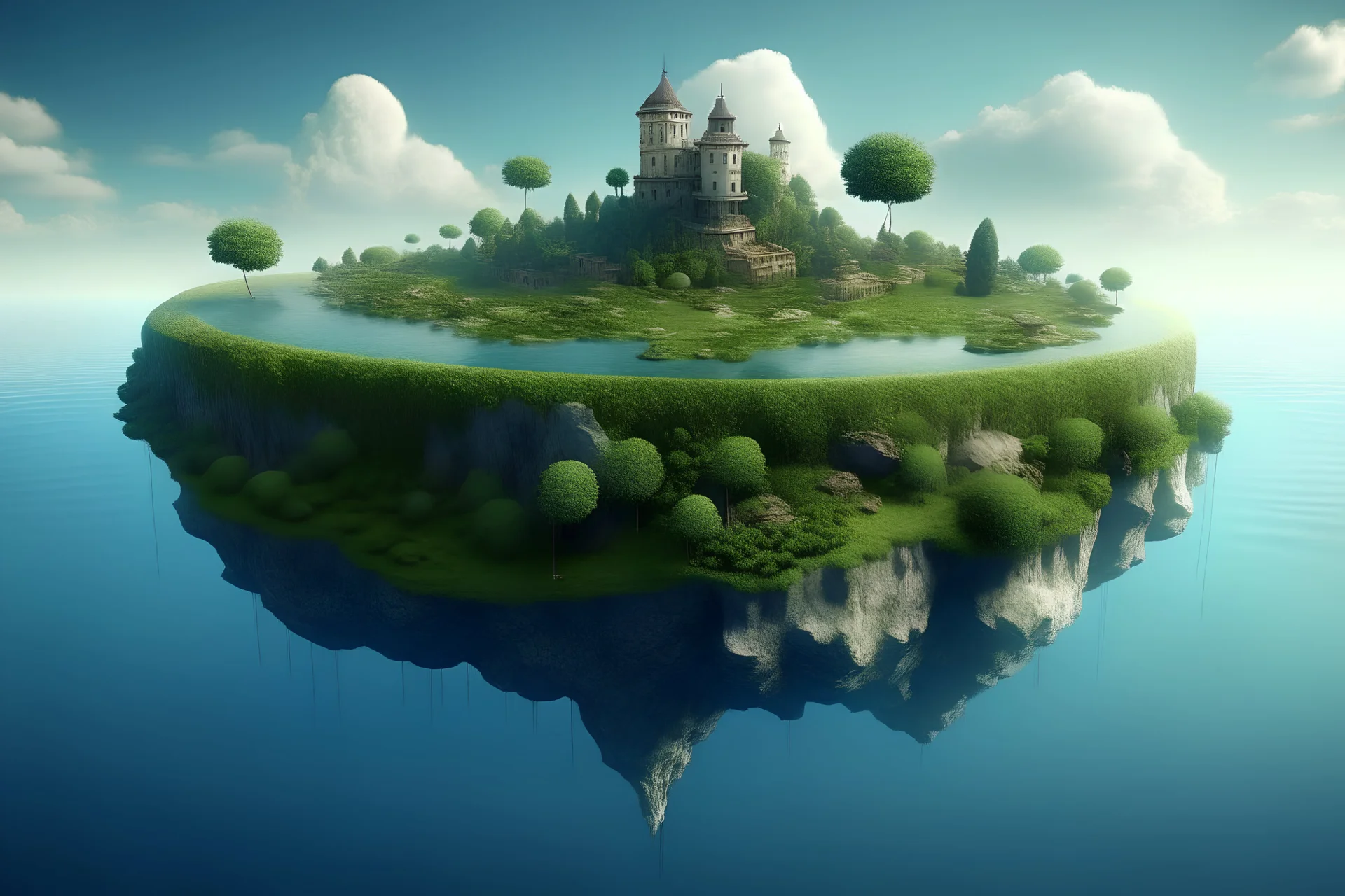 floating island made out of the word lut