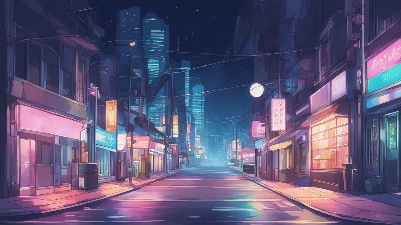 Night city street, anime, pastel lofi background