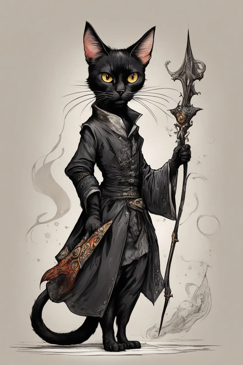 create a full body caricature of an aged, malevolent, ornately dressed , 14th century sorceress Bombay cat, highly detailed with refined feline features in the cartoon caricature style of Gerald Scarfe and Ralph Steadman precisely drawn, boldly inked, vividly colored, 4k