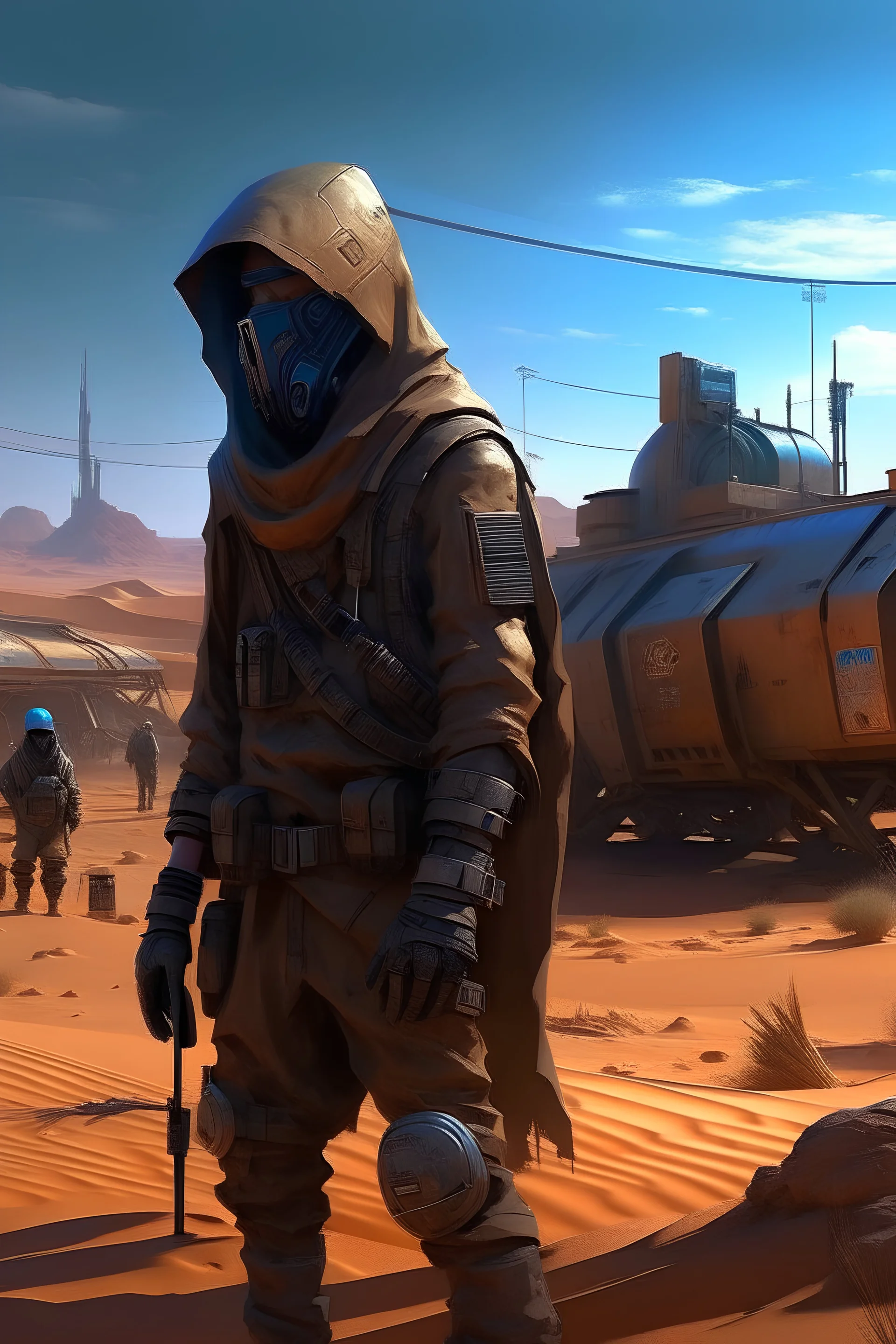 Cyberpunk male nomad in desert