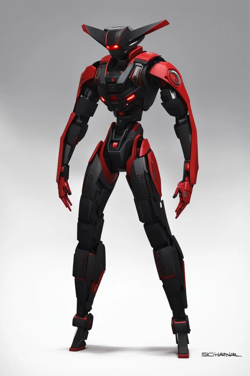 Sci-Fi, Large Mechainal Robot Red and Black, Space, Magic, Dangerous, Menacing, Horror, Zoomed In, Background