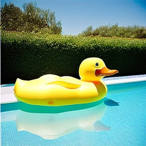 a very beautiful picture of a giant rubber duck in a pool, polaroid