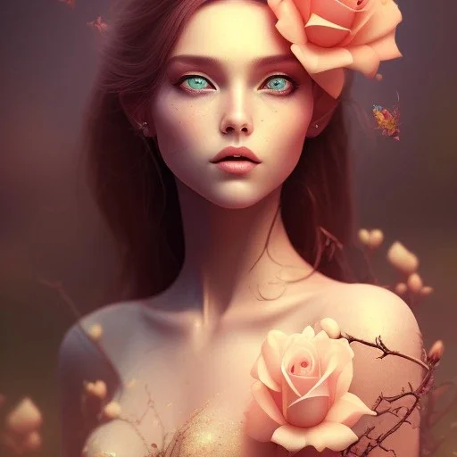 flower beautiful girl,utra realistic, fantasy art, Special Lighting, Vibrant, Solid color,color Scheme, forest, movie poster