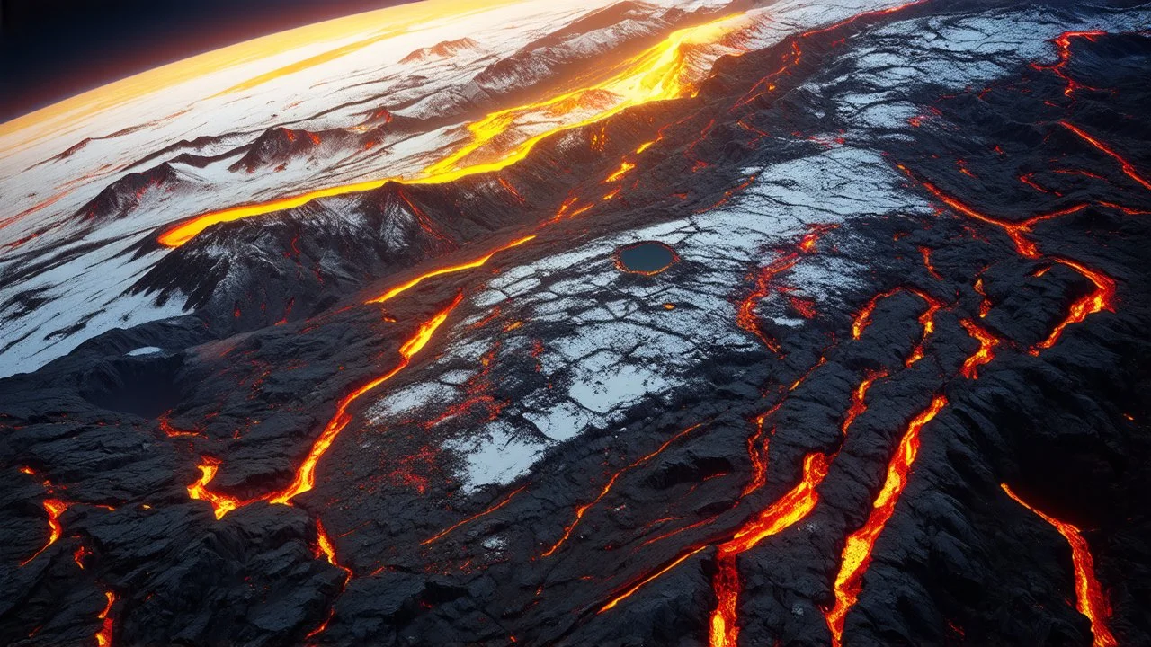 Landscape photograph on the surface of Io (moon of Jupiter), very tall mountains, volcanoes, pits, vents and lava flows, extensive smooth plains with a frosty coating in subtle shades of yellow, red, white, black, and green, Jupiter in the sky, exquisite composition, beautiful detailed intricate insanely detailed octane render, 16k artistic photography, photorealistic concept art, soft natural volumetric cinematic perfect light, chiaroscuro, award-winning photograph, masterpiece