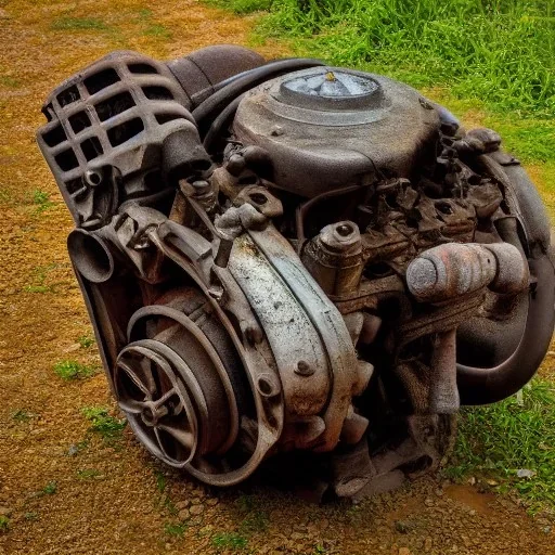 car engine, rusty, old, normal size, brown