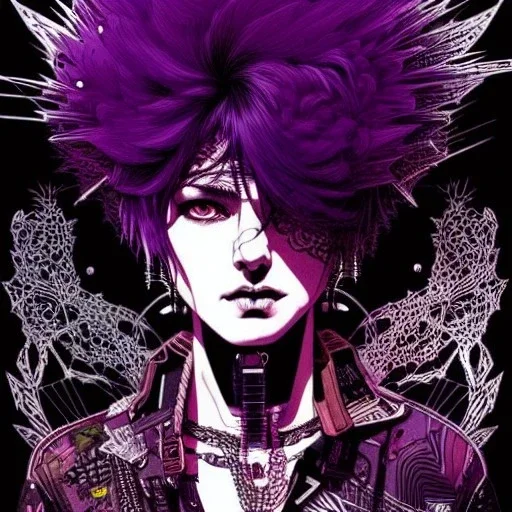 beautiful punk girl, hyper detailed, intricately detailed, illustration by <kilian eng> <Yoji Shinkawa>, purple tones,