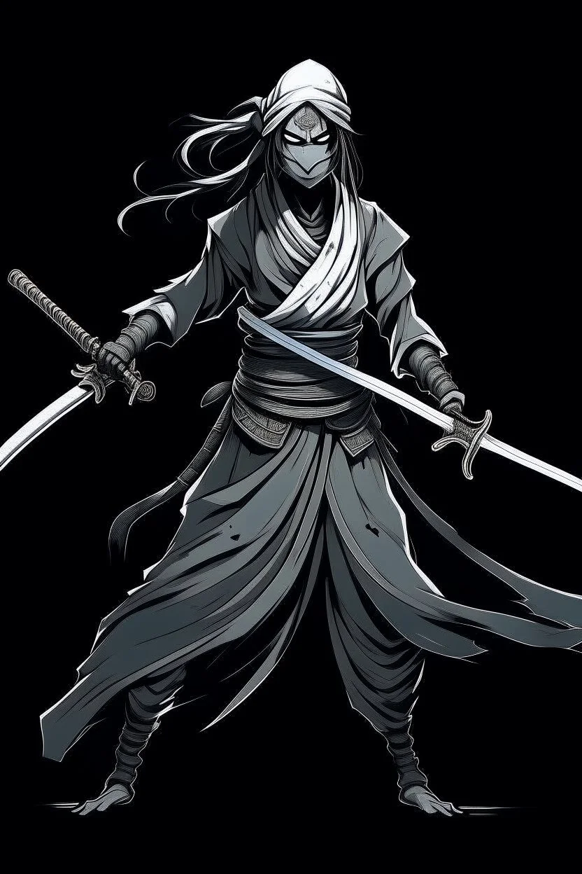 female ghost wielding a long katana, dark style