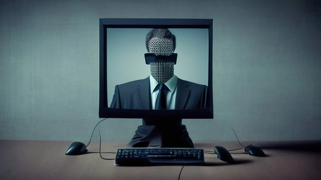 man in suit, with monitor as head,