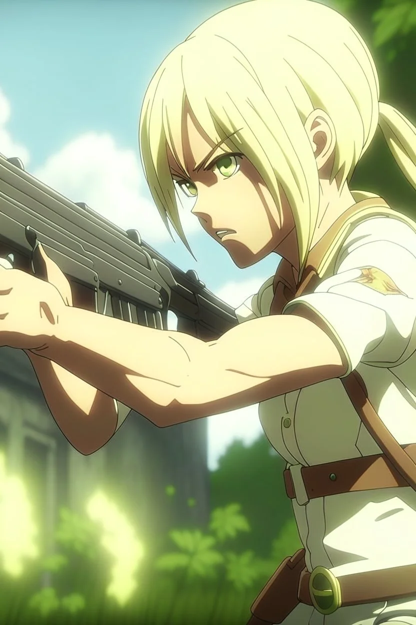 Attack on Titan screencap of a female Blonde girl attacks Shooting