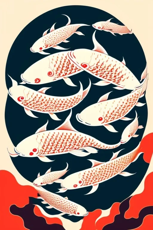  a group of koi that are on top of each other, a poster by Nōami, ukiyo-e, anime aesthetic, minimalist.