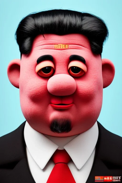 Waist up muppet Portrait, Kim Jong-un muppet doll, black suit, photo studio, red background, unreal engine 5, concept art, art station, god lights, ray tracing, RTX, lumen lighting, ultra detail, volumetric lighting, 3d.