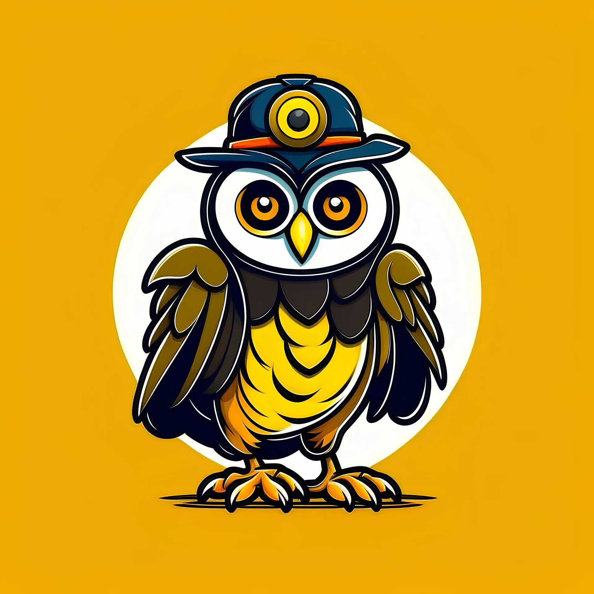 cartoon-style owl logo with a monocle wearing work boots