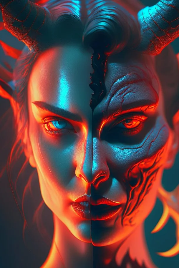 woman and the devil , high delicate defined details, beautiful, atmospheric, matte, 3 d 8 k octane rendered, sharp focus, illustration, high detail, ultra realistic, highly saturated colors