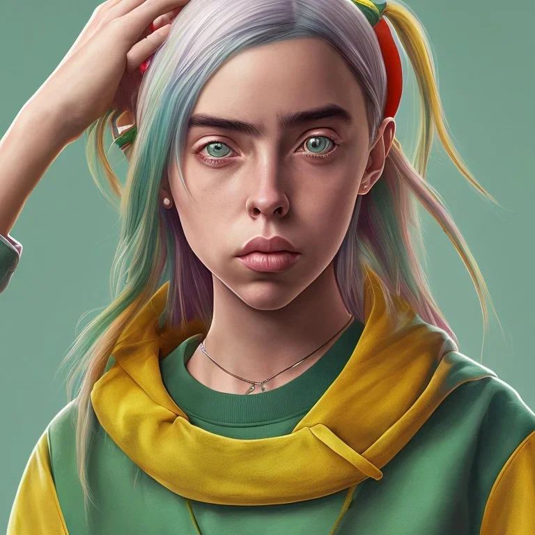 Billie Eilish, ying in the bathroom, photorealistic illustration