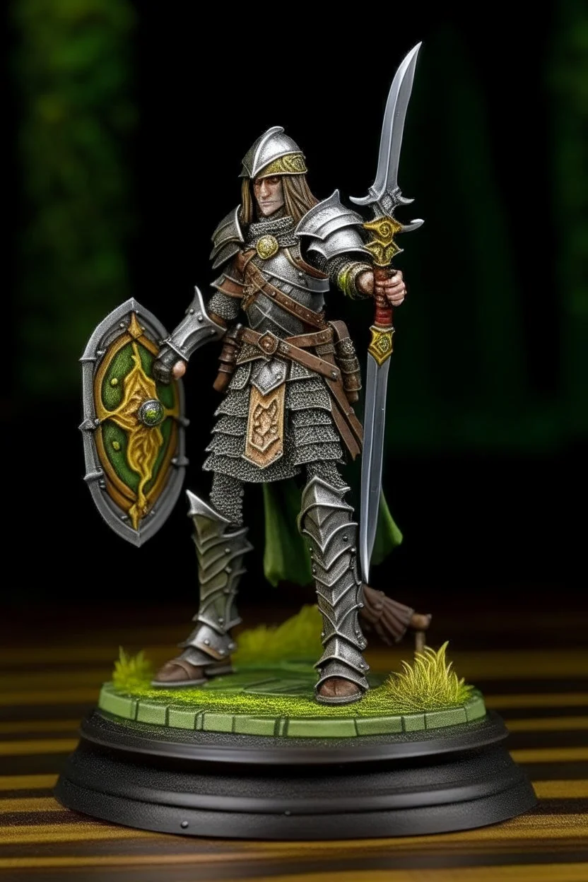 wood elf paladin sword and shield chain mail