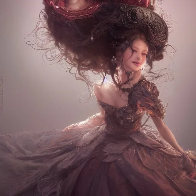 Mouse princess in ball gown, By Huang Guangjian, Karol Bak, Georg Friedrich Kersting, Eugene de Blass, Arthur Rackham. Head and shoulder portrait, perfect body, 16k resolution photorealistic concept art portrait dynamic lighting hyperdetailed intricately detailed Splash art trending on Artstation triadic colors volumetric lighting, Greg Rutkowski