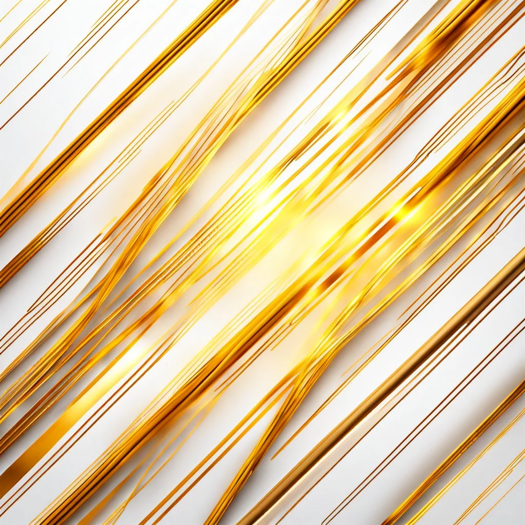 Hyper Realistic Yellow & Beige Intersecting Lines With Glowing Golden Embers On White Background.