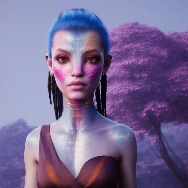 Wearing make up avatar in pandora, full body, Pandora background