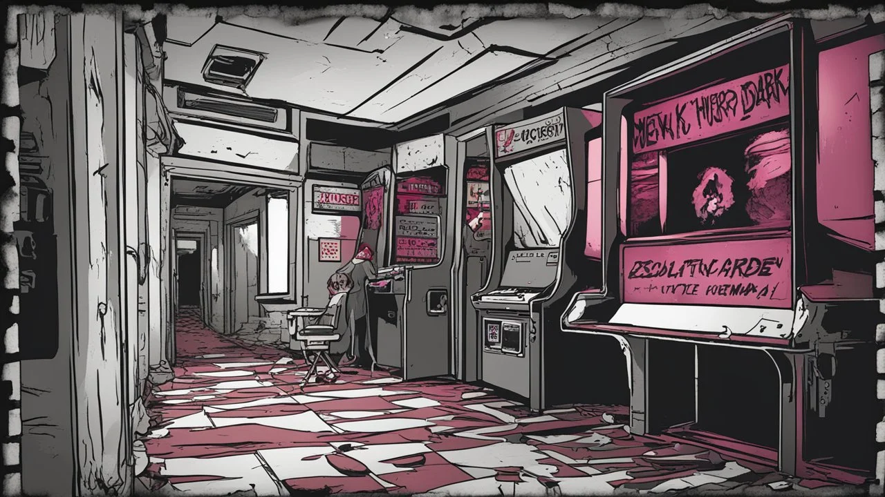 desolate dark arcade, horror, no humans