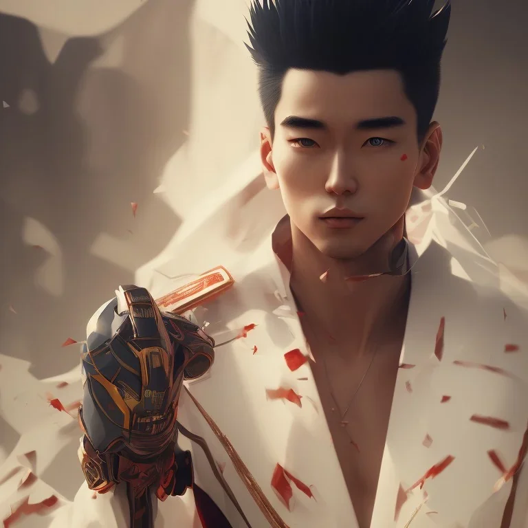 japanese man, yusuke urameshi face, black hair, Beautiful dynamic,shadows,Artstation,concept design art,Octane render,8K