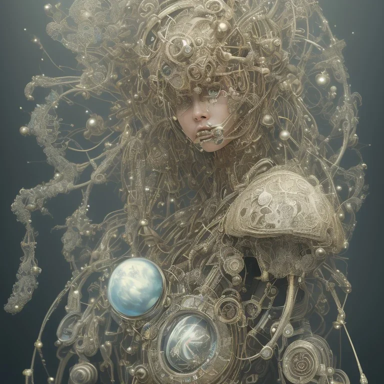 a beautiful japanese ultradetailed fine art photo of a cybernetic futuristic cyborg bride wearing a boho headpiece, by tom bagshaw and simon stalenhag, embroidered lace chapel veil, portrait, cybernetic implants, 5 0 mm lens, golden ratio composition, detailed face, studio photography, very detailed, humanoids, industrial robotic alloy armor, masterpiece, artstation, 8 k, highly coherent