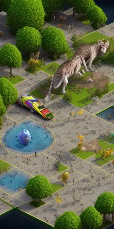 3d Isometric render, zoo animal display, ultra realistic, very detailed, 16k