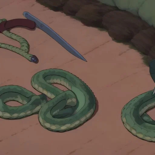 A snake using a sword to fight bandits