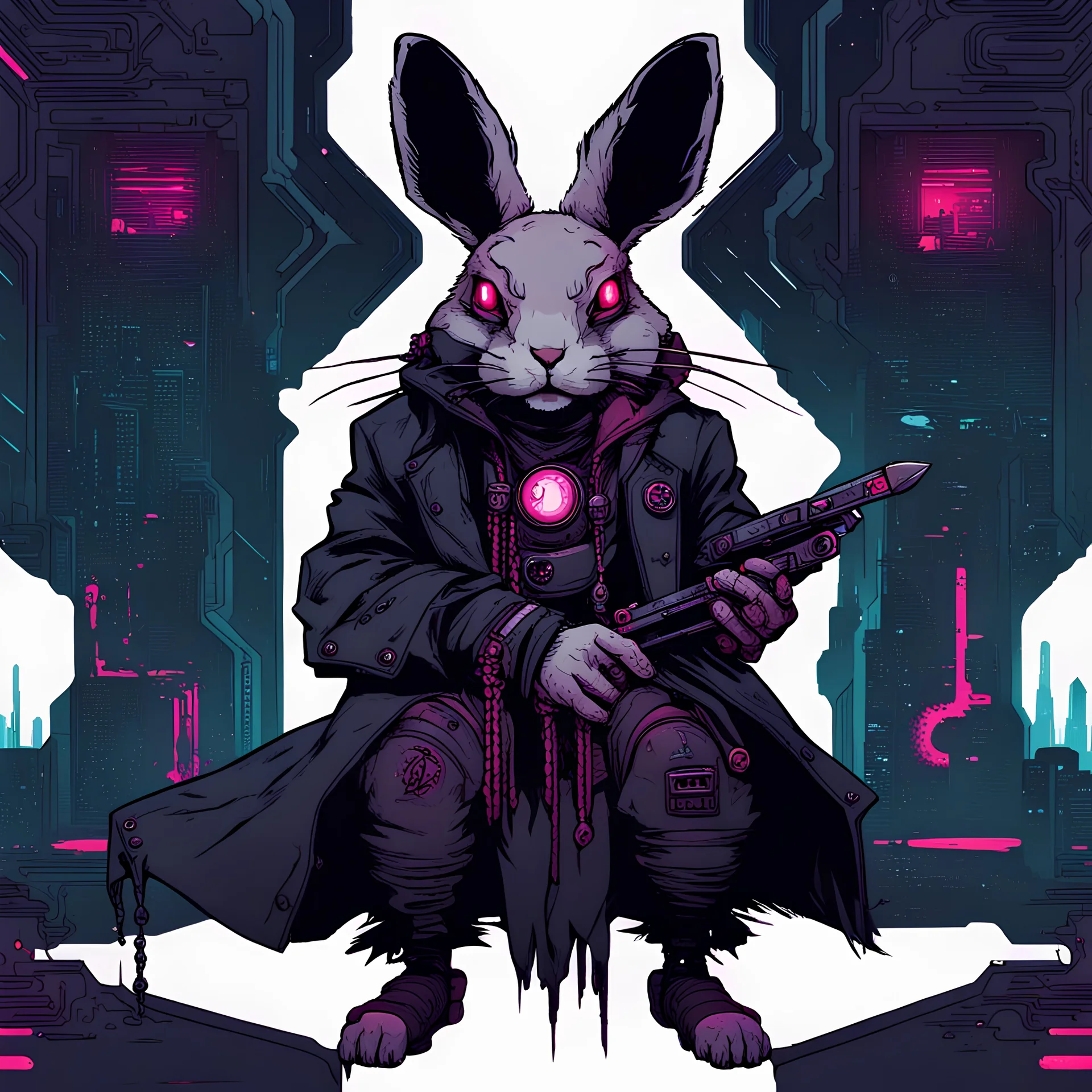 necromancer rabbit in the style of cyberpunk