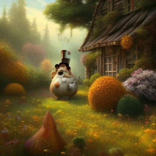 pixar style, volumetric autumn garden environment and background, realistic painting of a cute midget abraham lincoln with stovepipe hat, looking excited, volumetric lighting, dramatic lighting, detailed digital painting, anime, ornate, colour-washed colors, elegant, small minutiae, tiny features, particulars, centered, smooth, sharp focus, renderman gofur render, 8k, uhd, detailed eyes