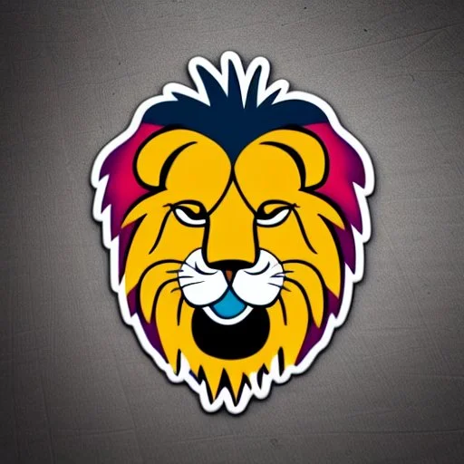 A sticker design in a minimalistic style featuring a caricature lion in vivid colors. The subject is presented alone on a neutral background.